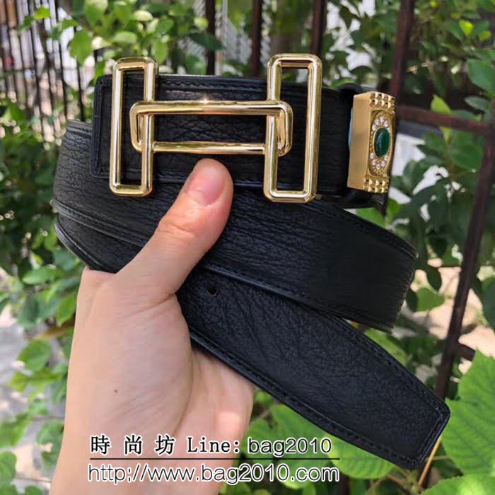 愛馬仕HERMES 太平洋深海鯊魚皮 鑲鑽貓眼石 高端男士皮帶 HHG1513